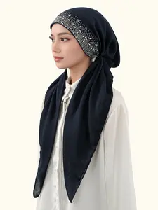 Modest Fashion Cotton Linen Headscarf, Soft Breathable Fabric with Rhinestone Design, Perfect for Daily Outdoor Wear, Turban Hijab