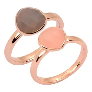 14k Rose Gold Plated Sterling Grey Chalcedony Q uartz Ring