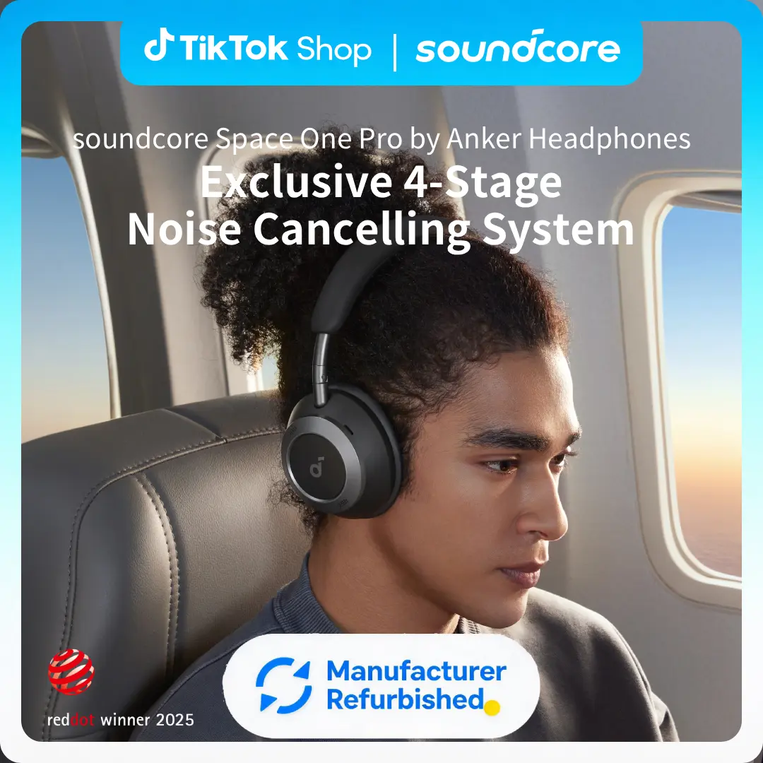 [Refurbished]soundcore Space One Pro, FlexiCurve Over-Ear Headphone, Adaptive Active Noise Cancelling Headphones Driven by 6 Mics, 60H Lossless Audio, Ultra-Fast Charging, Hi-Res Wireless, Comfortable Fit