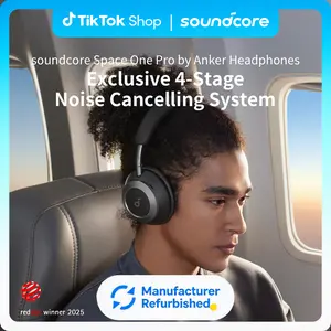 [Refurbished]soundcore Space One Pro, FlexiCurve Over-Ear Headphone, Adaptive Active Noise Cancelling Headphones Driven by 6 Mics, 60H Lossless Audio, Ultra-Fast Charging, Hi-Res Wireless, Comfortable Fit