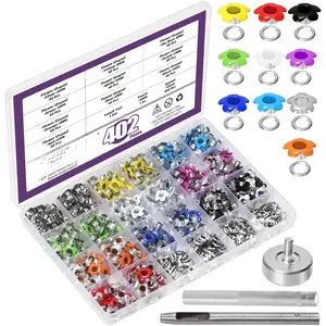 403 count 10 Colors 3/16 Inch Metal  & Round Grommets Eyelet with Installation Tools Assortment Kit, Multi-Color Metal Eyelets and Grommet Kits for Gunsmithing Tools Leather Crafts