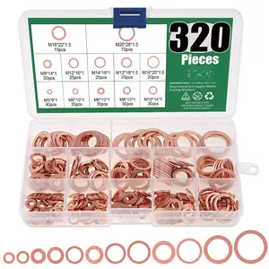 320 count Copper Washers, 12 Sizes Copper Crush Washer, Coppers Sealing Washers Flat Ring Sump Plug Oil Seal Gasket Flat Washers Assortment Kit for Automotive M6 M8 M10 M12 M14 M16 M18 M20