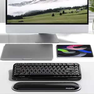 MOFii Pearl Tri-Mode Gaming Keyboard, Cool Black Transparent Keycaps, Rechargeable, Led Backlit Keyboard, 15 RGB Backlight Modes, Multi-Device Compatible US Qwerty for Office & Gaming