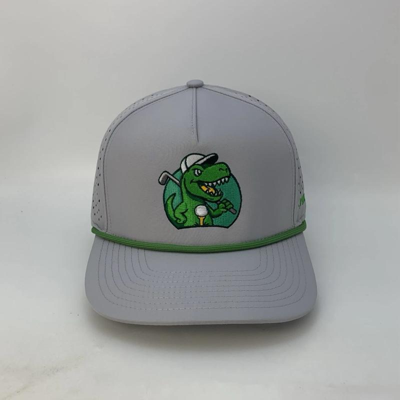 3 Under Par Co " TRex" Edition Golf Hat Grey with Perforated Design and Green Trim for Optimal Comfort