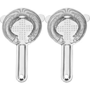 Stainless Steel Cocktail Bar Strainer, Drink Strainer with Wire Spring for Professional Bartenders and Mixologists, 2 Pack Silver Bar Tool