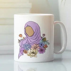 Elegant Floral Hijab Ceramic Mug for Everyday Use - Perfect for Tea Coffee Lover