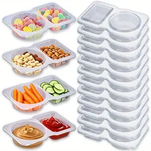 15pcs Reusable Double Compartment Snack & Condiment Containers with Leak-Proof Lids - BPA-Free Plastic Food Storage Containers for Lunch, Picnics, Office - Stackable, Hand Wash Only, Picnic Essentials, Flip Top Design