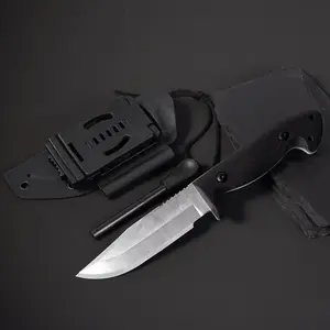 Portable EDC heavy-duty multifunctional tactical outdoor straight knife with a sturdy sheath, non-slip G10 ergonomic handle for easy everyday carry; specialized outdoor cutting tool for climbing and fishing, essential for camping and hiking.