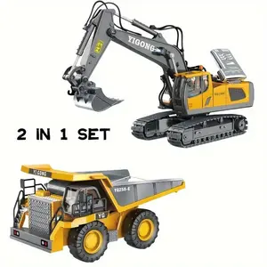 5pcs, 4pcs, 3pcs, 2pcs, Engineering Vehicle Set, 2.4G High-Tech 13-Channel Excavator Dump Truck Bulldozer Alloy Plastic Engineering Vehicle Construction Toy Car Set