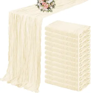 12 Pack Cheesecloth Table Runner 35 x 120 inch Long Boho Cheese Cloth Gauze Table Runners Cream Semi Sheer Table Runner for Wedding Decor, Bridal Shower, Birthday Party ()
