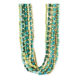 Fashion Culture Women's Halona Multi-Strand Beaded Layering Necklace - Teal Multi, Costume Jewelry Accessory, Multi-Strand Beaded Necklaces