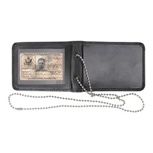 Leather Neck Identification Holder - ID Holder’s Bi-Fold Structure, Fastened With A Hook & Loop Closure, Keeps Your Cards And Documents Safe And Organized