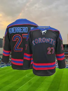 Men's Letter & Number Embroidery Hockey Jersey, Vintage Long Sleeve V Neck TORONTO #27 Ice Hockey Ball Uniform, Casual Sportswear for Men, Workout Sportswear, Casual Sporty Top, Athletic Style, Casual Sports Tops