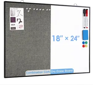 Cork Board White Board Combo, 24"X18" Linen Bulletin Board Whiteboard for Wall, Double-Sided  Dry Erase Corkboard for , Office, School, Grey