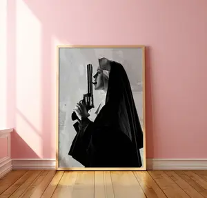 Nun With a Gun Print, Holywood Poster, Famous Fashion Photograph, Iconic Poster, Black and White Photography, Trendy Wall Art