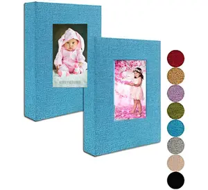 2 Pack of Small Photo Album 5x7, Each 26 Clear Pages Hold 52 Pictures. Album for 5x7 Photos, Artwork, Drawings, Linen Cover with Front Window, Blue Fabric