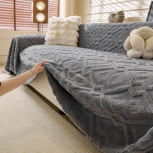 1 Piece Ins Style Moroccan Diamond Plush Sofa Towel Blanket | Non-Slip Stain-Resistant Pet-Friendly Sofa Slipcover | Multi-Size Multi-Color Machine Washable | Warm for Autumn Winter Sofa Cover for Living Room Bedroom