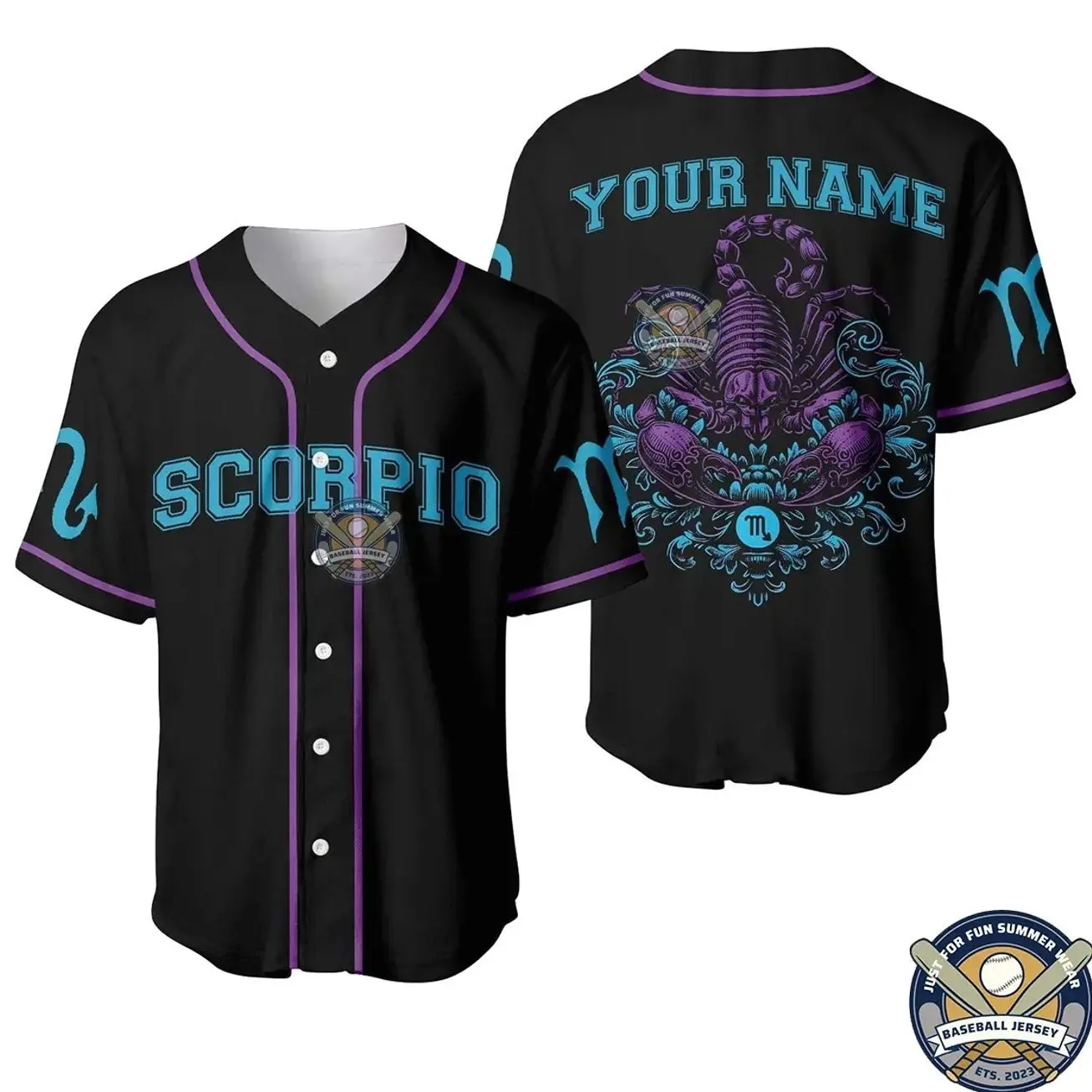 Personalized Zodiac Scorpio Baseball Jersey – Vintage Skeleton Scorpion Shirt for Men’s Halloween, Spooky Season, Gothic Streetwear, Comfortable, Breathable, Custom Name Astrology Gift halloween  shirt C07