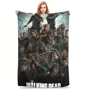 1pc The Walking Dead Printed Flannel Throw Blanket - Soft, Lightweight, and Cozy Polyester for Home, Travel, and Office Naps - Machine Washable, All-Season Contemporary Style  Warm Haven Textiles