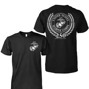 USMC 250th Anniversary T-Shirt, United States Marine Corps Laurel Wreath Graphic Tee, Est. 1775 Cotton Fabric Military Pride Shirt for Veterans & Patriots