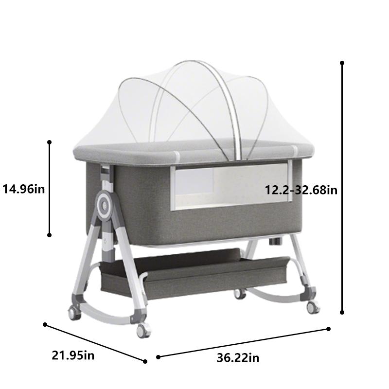 3 in 1 Baby Bassinet Bedside Sleeper with Wheels & Mosquito Net, Adjustable Height Portable Bassinet for Newborn, Rocking Cradle with Breathable Mesh, Comfy Mattress & Large Storage Basket foldable crib bed