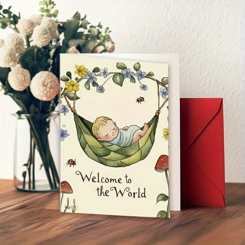 1PC - Adorable newborn greeting card design for newborns welcoming new parents, family, friends congratulations card for birth announcements and baby celebrations with bonus envelopes