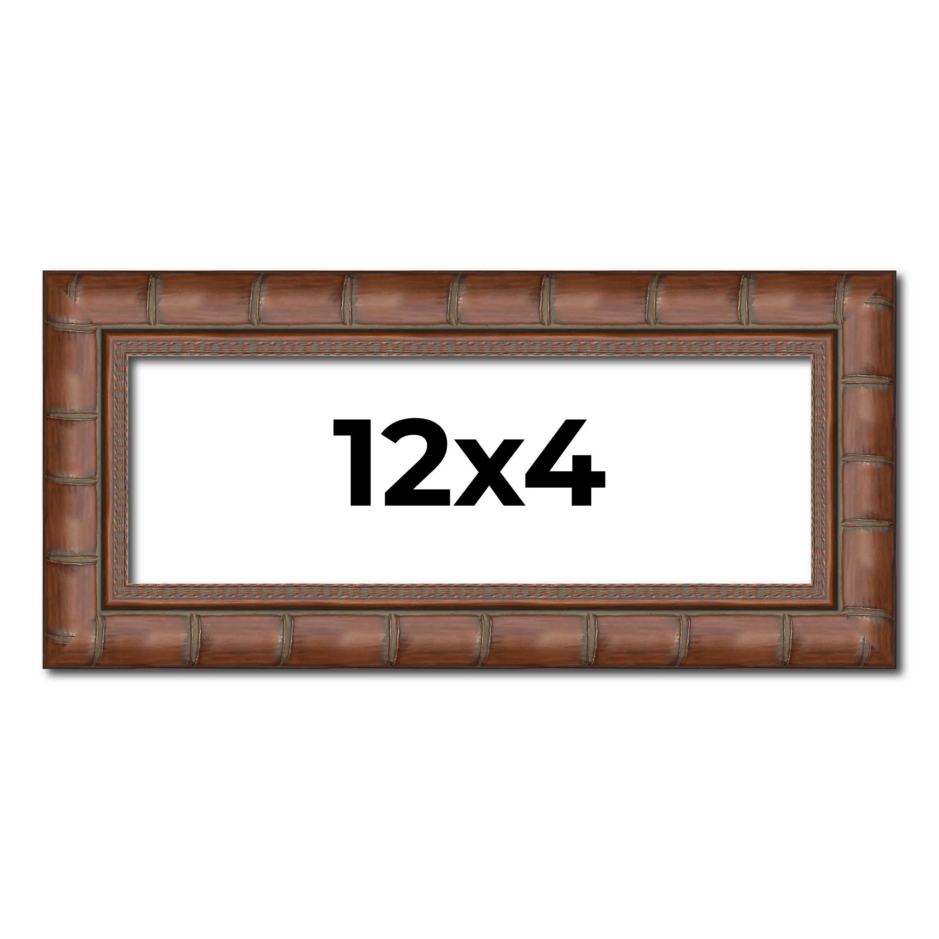 12x4 Brown Modern Bamboo Picture Frame - UV Acrylic, Foam Board Backing, Hanging Hardware