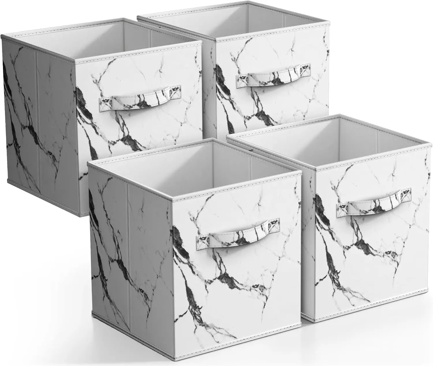 Sorbus Collapsible Storage Bins - 11" White Marble Fabric Cubes with Handle for Pantry, Closet, Nursery, Dorm, and Toy Storage Basket Boxes Lightweight Room and Home Organizer