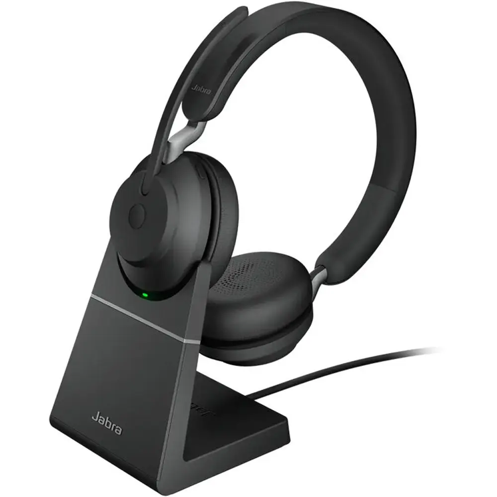 Jabra Evolve2 65 Link 390c Bluetooth Wireless On-Ear Headphones with Headbands, Stereo Audio, USB-C, Desk Stand, Noise Isolation Pads, Unified Comm (UC) - Black