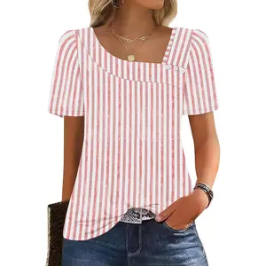 Womens Summer Tops Short Sleeve Shirts Square Neck Spring Outfits 2026 Fashion Clothing BlousesGift