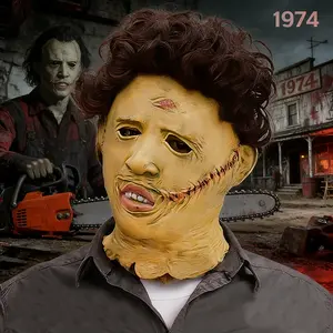1974 Leatherface Mask The Texas Chain Saw Massacre Latex Mask Halloween Horror Cosplay Prop for Adults Gift Exchange Full-Head Natural Latex Unisex Costume，The Texas Chain Saw Massacre party