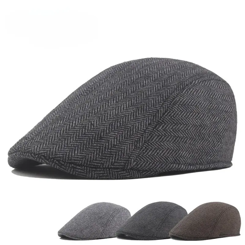 Men’s Herringbone Ivy Flat Cap Classic Newsboy Driving Golf Hat Adjustable Fit