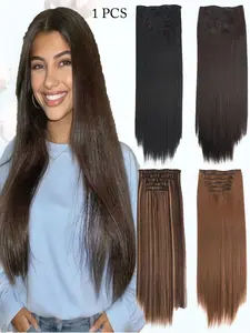 KAIRIYA 24 Inch 6 Piece Clip-In Extension Set, Synthetic Extensions, Women's Long Straight Light Synthetic Hair, Natural Look, Easy Installation & Styling