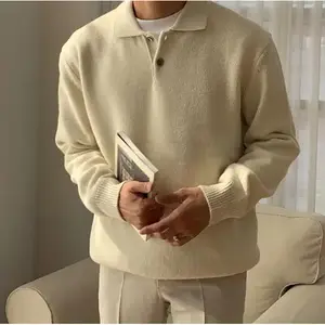 Vintage Polo Collar Buttoned Sweater for Men