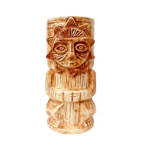BARCONIC Ceramic Tiki Mug - 16 oz Sun God Themed Coffee Drinkware Cup