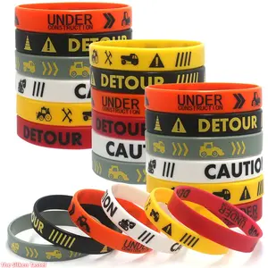 6/12PCS Cartoon Construction Vehicle Silicone Wristband, Adjustable Bracelet Gift for Kids Perfect for Holiday Party and Daily Decoration