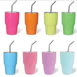 Mini 2oz Stainless Steel Shot Glass Tumbler w/ Lid and straw