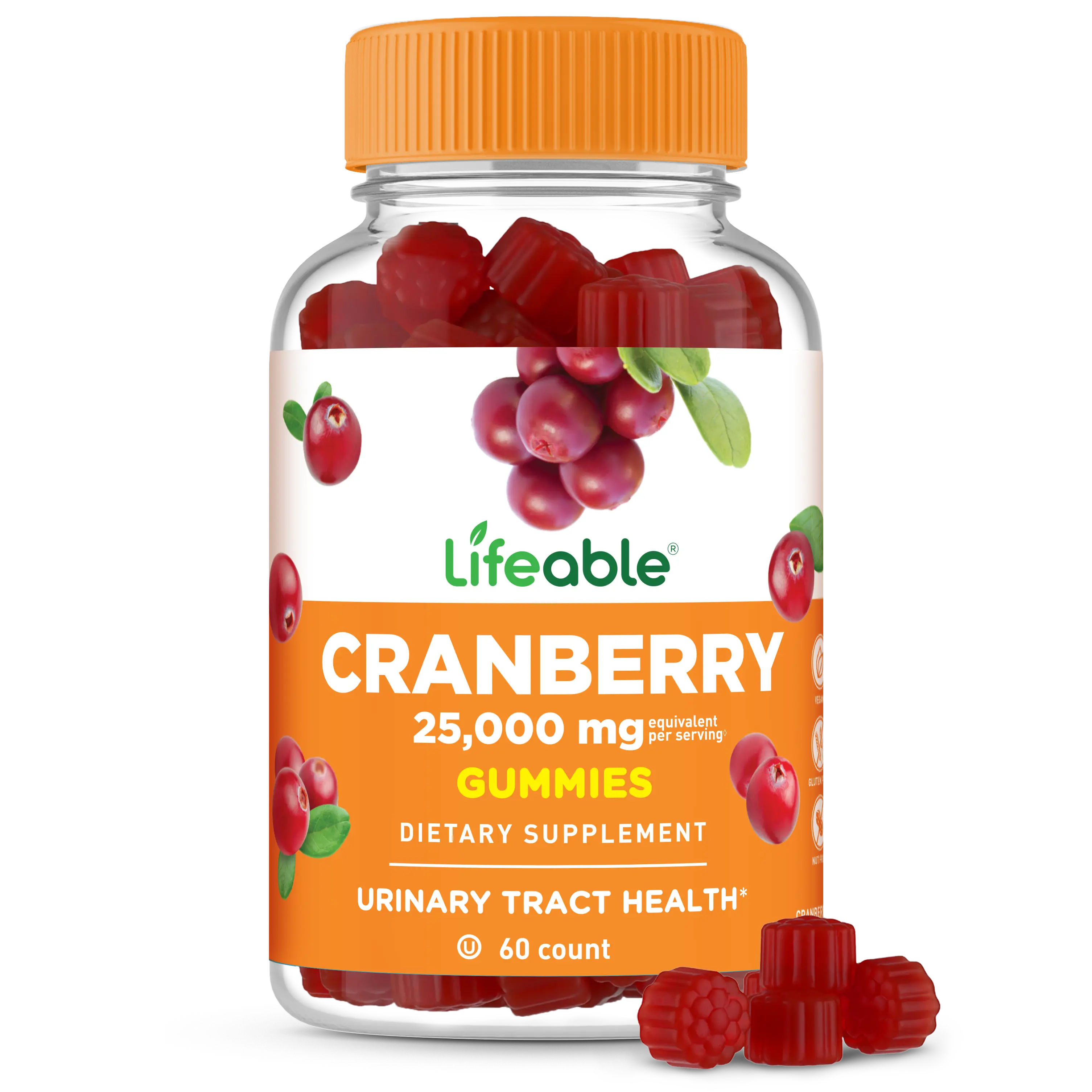 Lifeable Women's Chewable Cranberry Gummies, 25000mg Strength, 60-Count Wellness Supplement