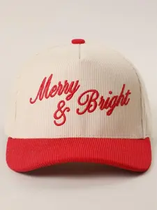Merry & Bright Embroidered Two-Tone Corduroy Trucker Hat Christmas