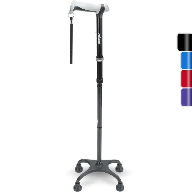 REHAND Quad Cane, Foldable Walking Cane for Men & Women with 4-Pronged Base for Extra Balance & Stability-Adjustable, Lightweight, Collapsible, Walking Stick for Right or Left Handed Seniors & Adults Non-Slip Replacement Lightweight self defence