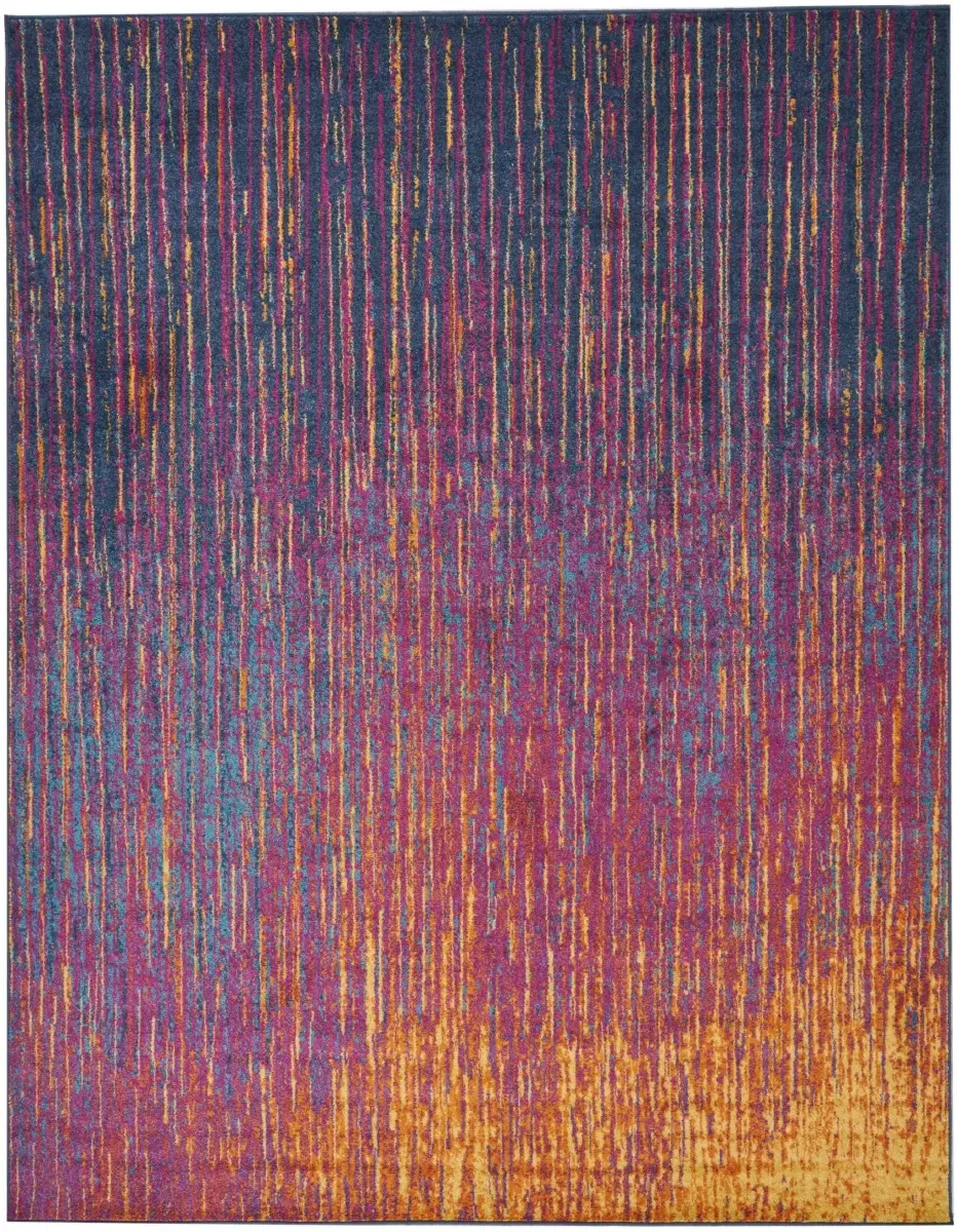 212 MAIN Powerloomed Stain-Resistant 8x10 ft Rectangle Area Rug, Rainbow Hues Abstract Stripes, Contemporary Look