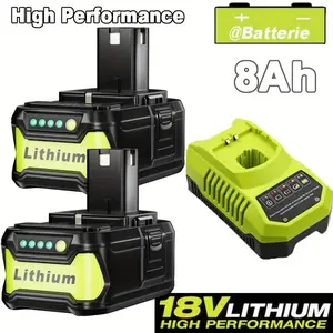 2Pack 8.0Ah Replacement for Ryobi 18V Battery with P117 Charger Lithium Compatible with Ryobi 18 Volt ONE+ Plus P102 P103 P104 P105 P107 P108 P109