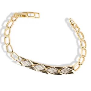 14K Gold Plated Diamond Cut Bracelet with Sparkling Stones 7" + 2cm Extension Unique Geometric Design for Everyday Wear or Gifting Luxury Look