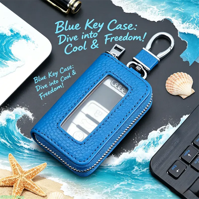 Zipper PU Leather Remote Key Storage Pouch With Clear View Window, Litchi Grain Car Smart Key Wallet, Multi Color Universal Key Protective Bag, Scratch And Wear Resistant Vehicle Key Holder
