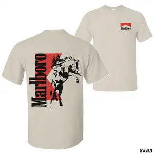 💎 [100% Cotton] [Made in the USA] Vintage Marlboro Denim Hoodie, Bohemian Western Style, Unisex Printed Pullover, Comfortable Everyday Cotton Men's Clothing, the Perfect Gift for Men