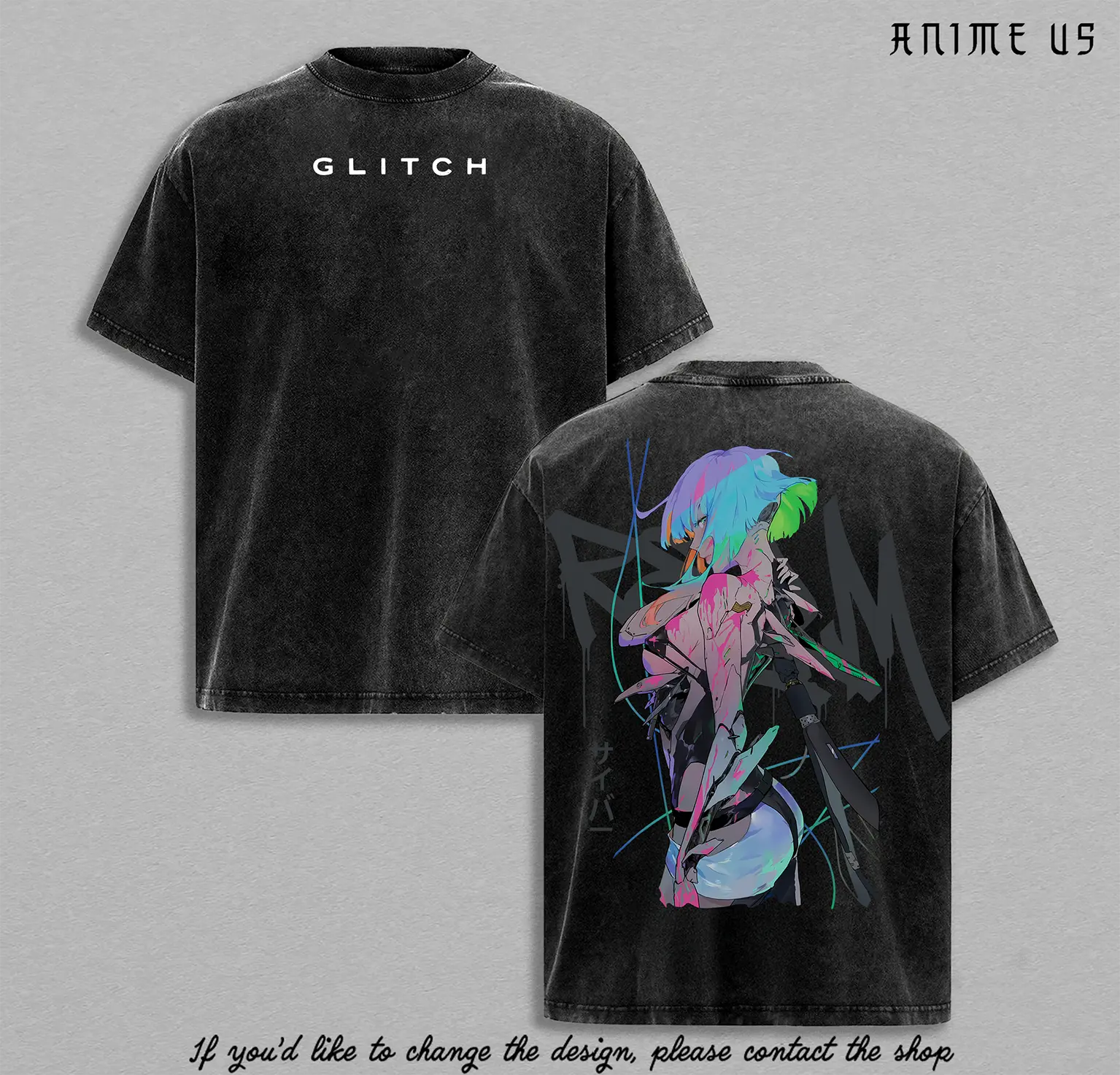 Lucy Cyberpunk Edgerunners Anime Girl Glitch Shirt Neon Aesthetic Graphic Tee Vintage Washed Oversized Unisex Streetwear Futuristic Manga Style Shirt Gift for Anime Fans Apparel Clothes Soft Cotton