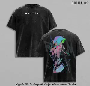 Lucy Cyberpunk Edgerunners Anime Girl Glitch Shirt Neon Aesthetic Graphic Tee Vintage Washed Oversized Unisex Streetwear Futuristic Manga Style Shirt Gift for Anime Fans