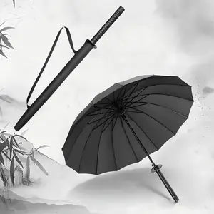 Samurai Brand Umbrella - 24 Ribs 210T Fabric Windproof Waterproof Automatic Opening Closing Free Strap Unique Handle Design Holiday Gift