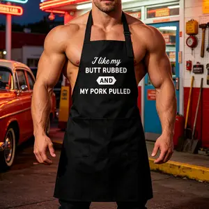 Cookout Apron I Like My Butt Rubbed and My Pork Pulled Funny Grilling chef bbq Funny Aprons Adjustable Household Items Graphic Print Funny Food Cover Novelty Cooking Aprons for Men Black