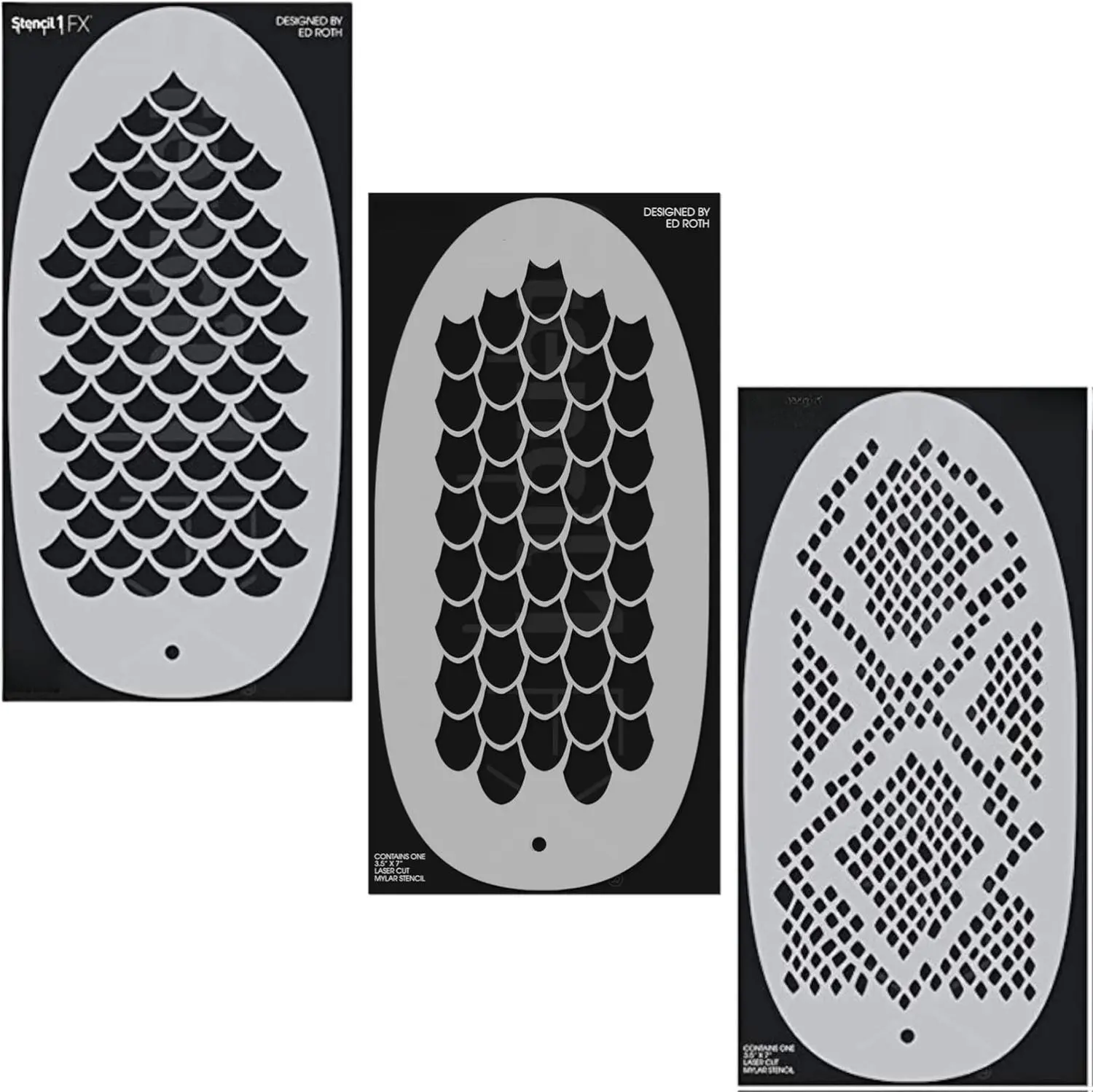 STENCIL1FX 3 Pack - Mermaid Scales + Dragon Scales + Snakeskin - Stencil Eye Makeup Stencil for Costumes, Dress Up, Halloween, Cosplay, Arts, Face Painting